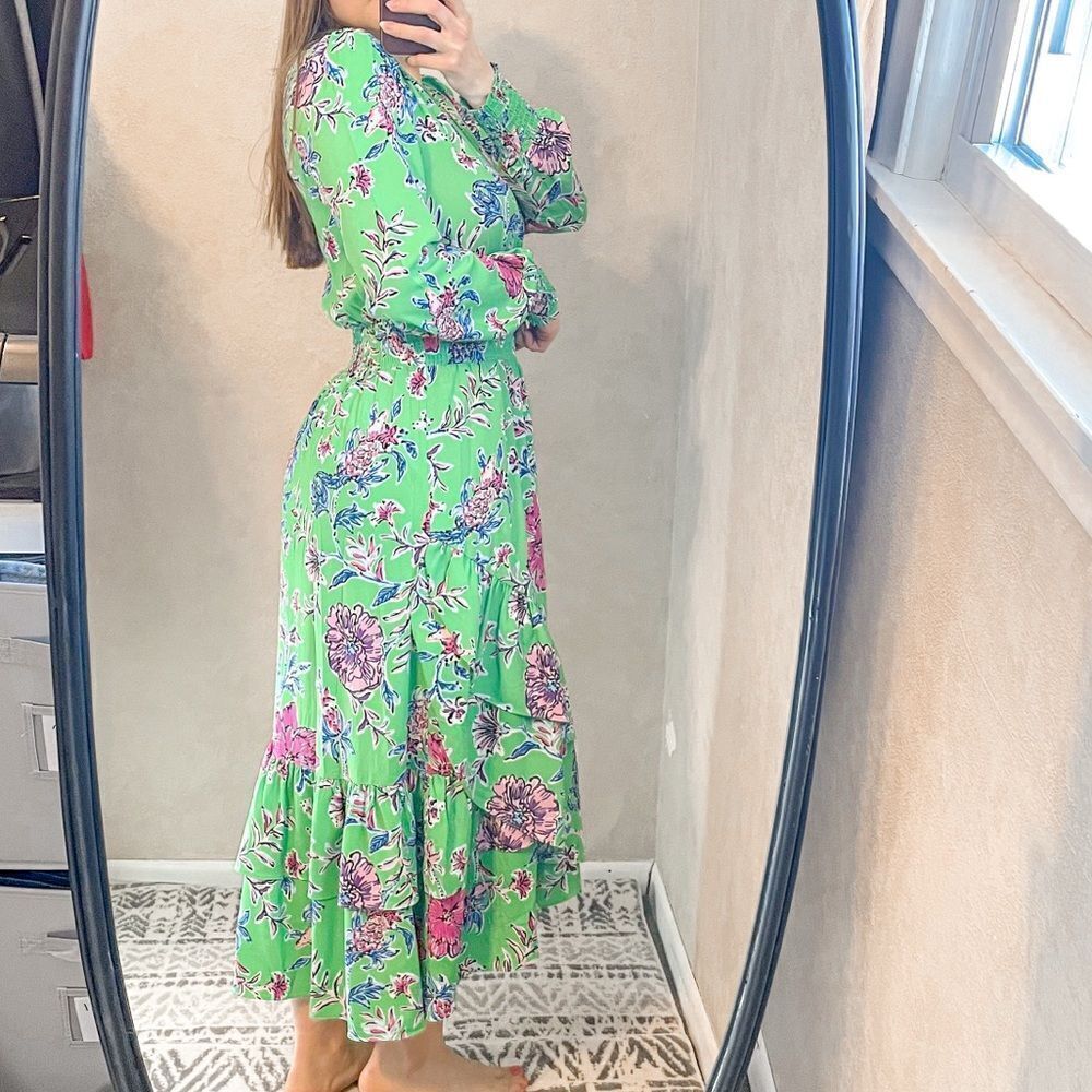 Lilly Pulitzer Cristiana Stretch Midi Dress Green Floral 4 - Picture 3 of 9